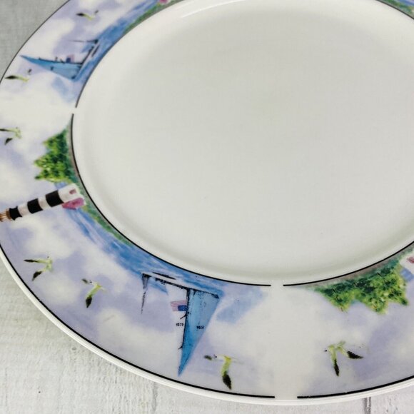 Thomson Pottery LIGHTHOUSE Birds Boats Coastal Stoneware Dinner Plates Set of 4 - Picture 14 of 16